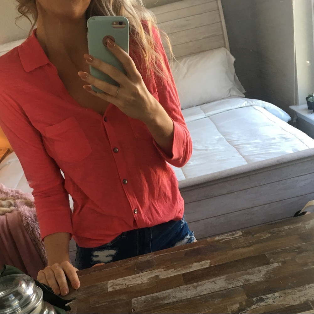 Express Soft & Cozy Button Down Bright Pink